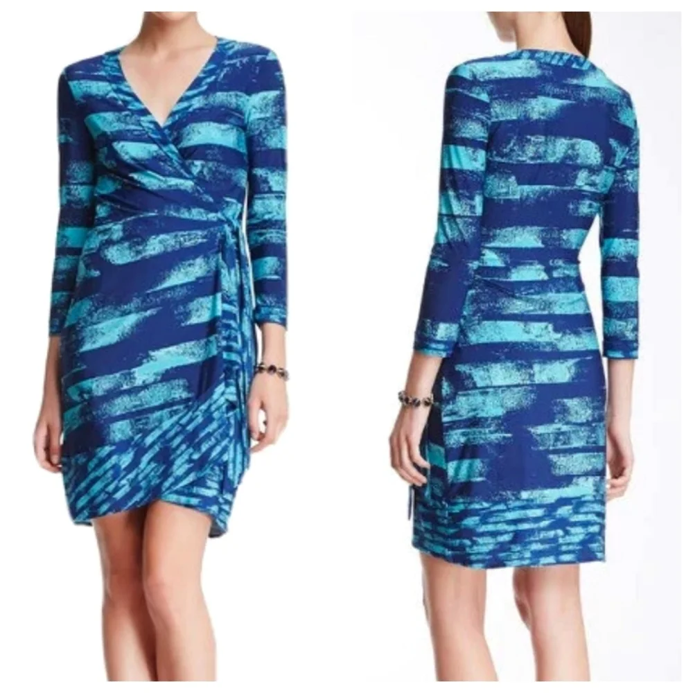BCBG Alberta Ocean Blue & Turquoise Teal Wrap Dress - Picture 1 of 9